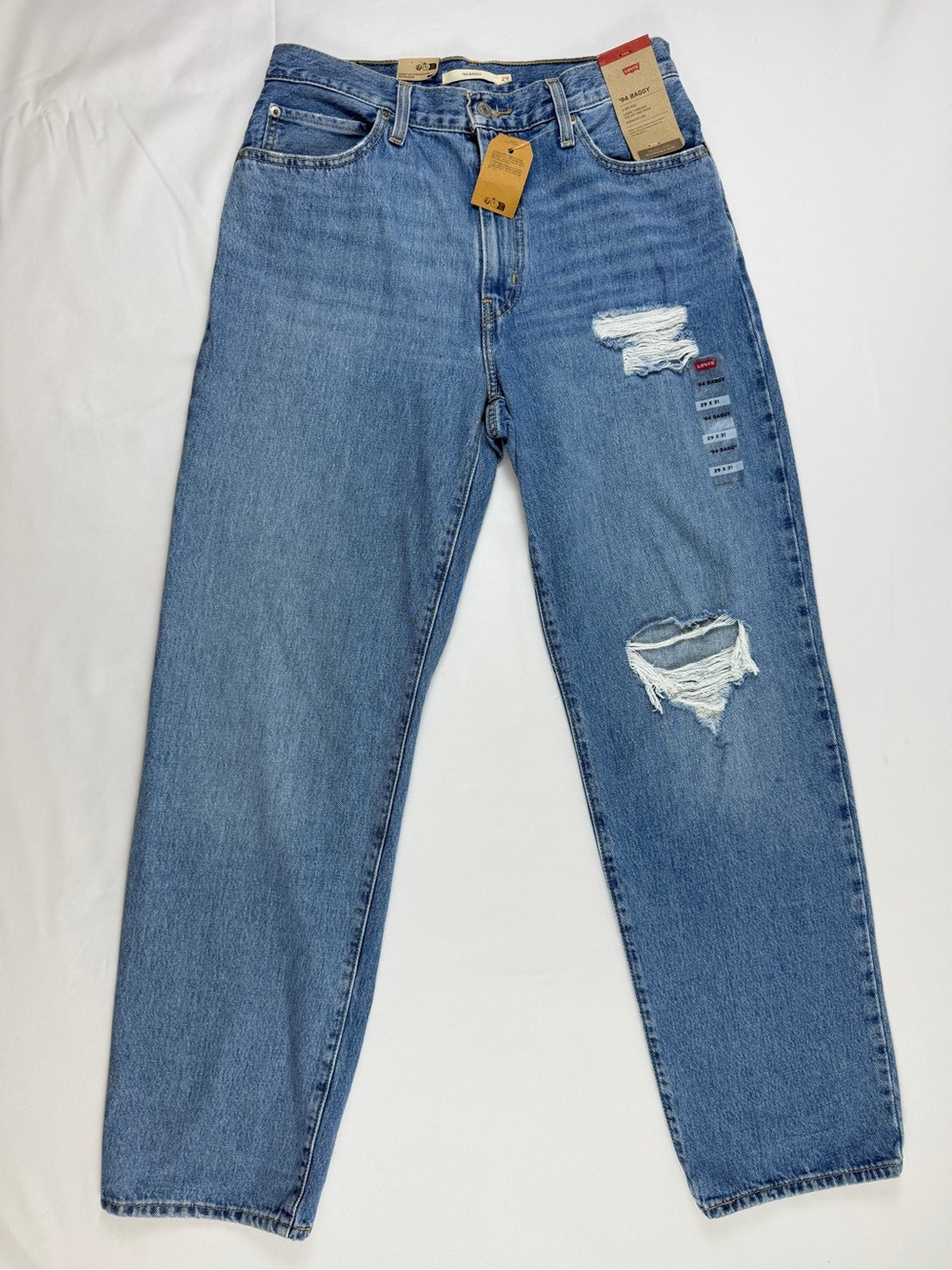 NWT Levi’s ’94 Baggy Jeans 29x31 Distressed Mid Rise Straight Leg Blue Denim